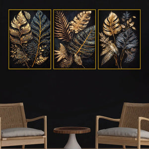 luxury-golden-botanical-leaves-floating-frame-crystal-wall-painting-set-of-3