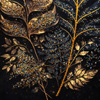 Luxury Golden Botanical Leaves Floating Frame Crystal Wall Painting Set of 3
