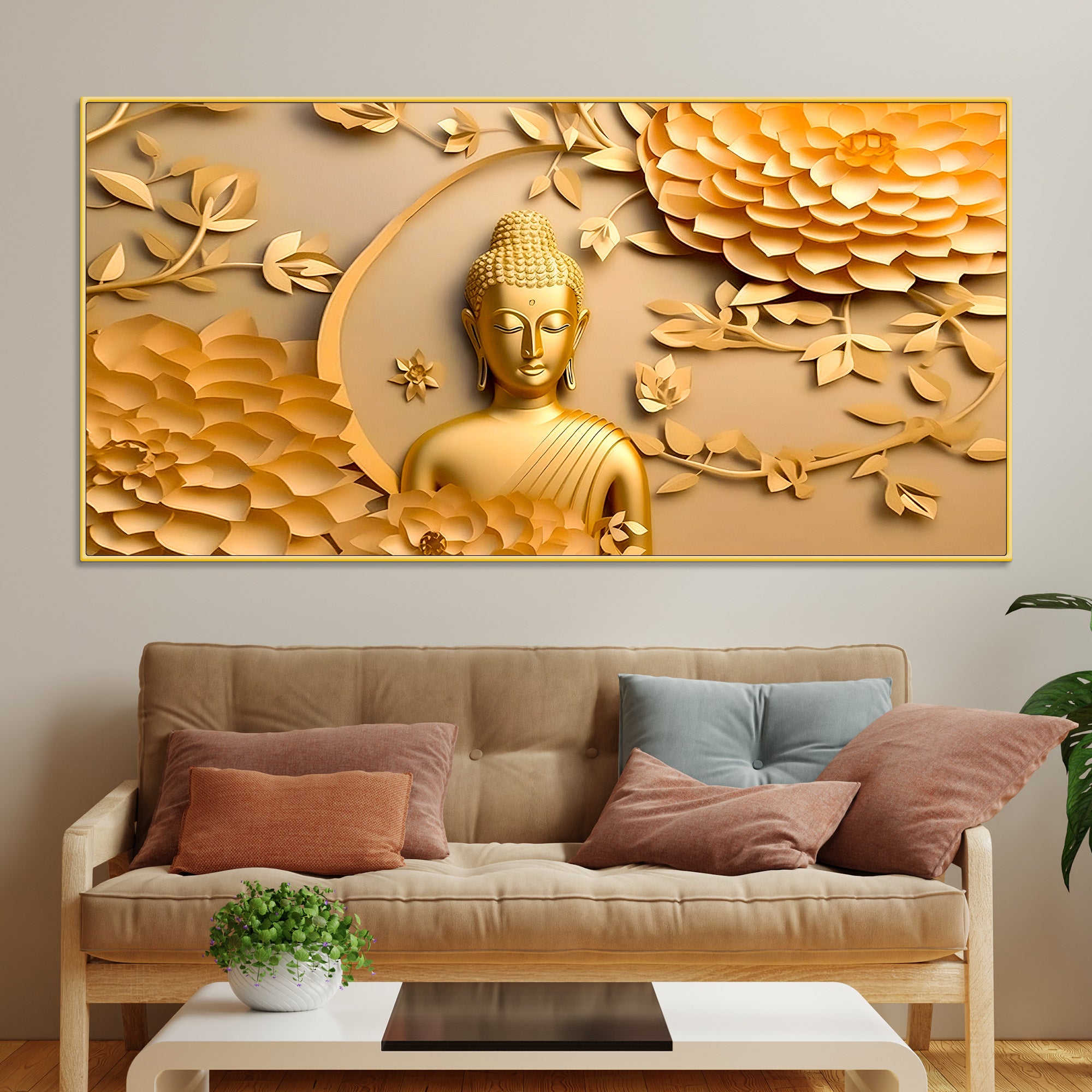 Luxury Golden Buddha Canvas Wall Painting for Living Room