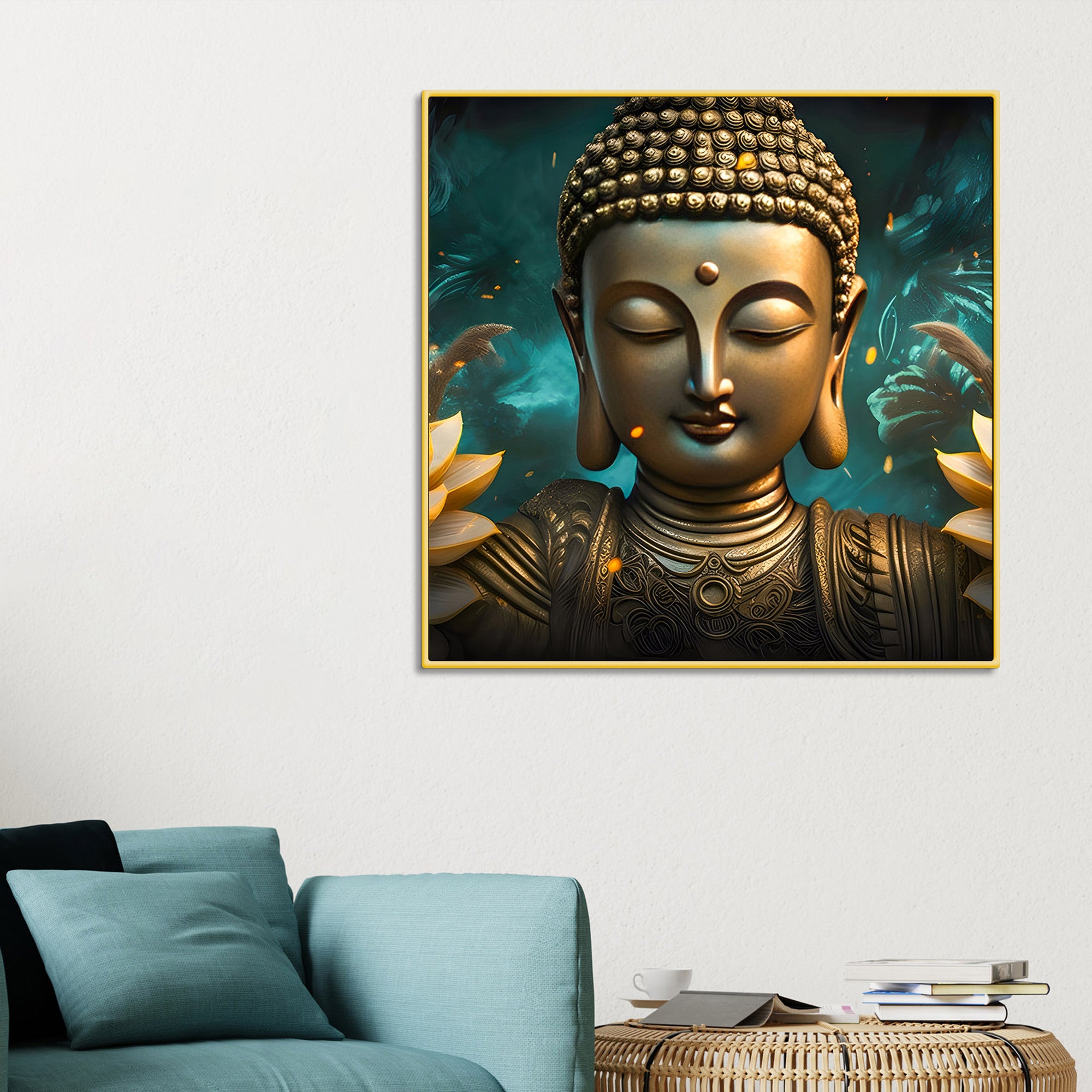  luxury-golden-buddha-floral-wall-painting