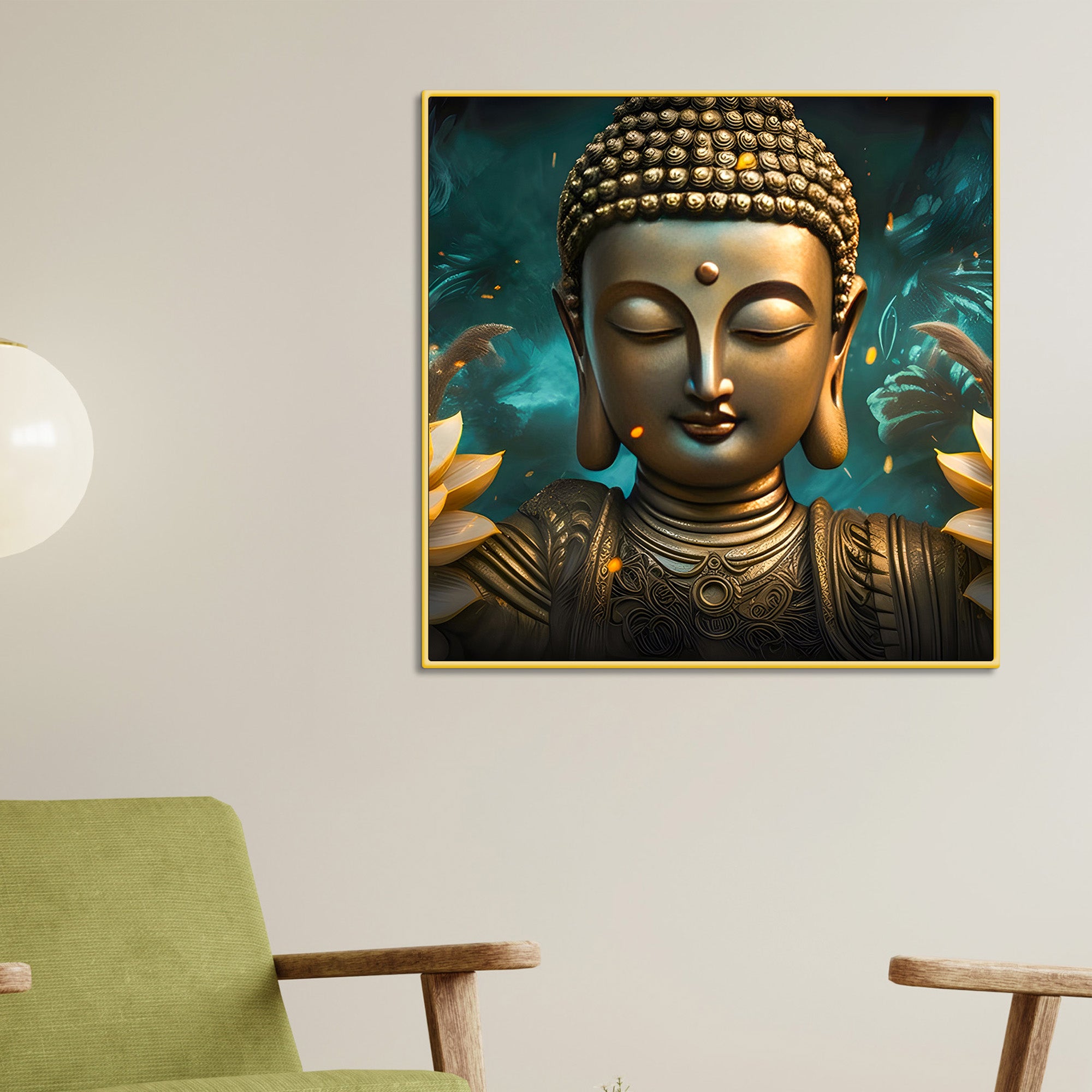 Luxury Golden Buddha Floral Wall Painting