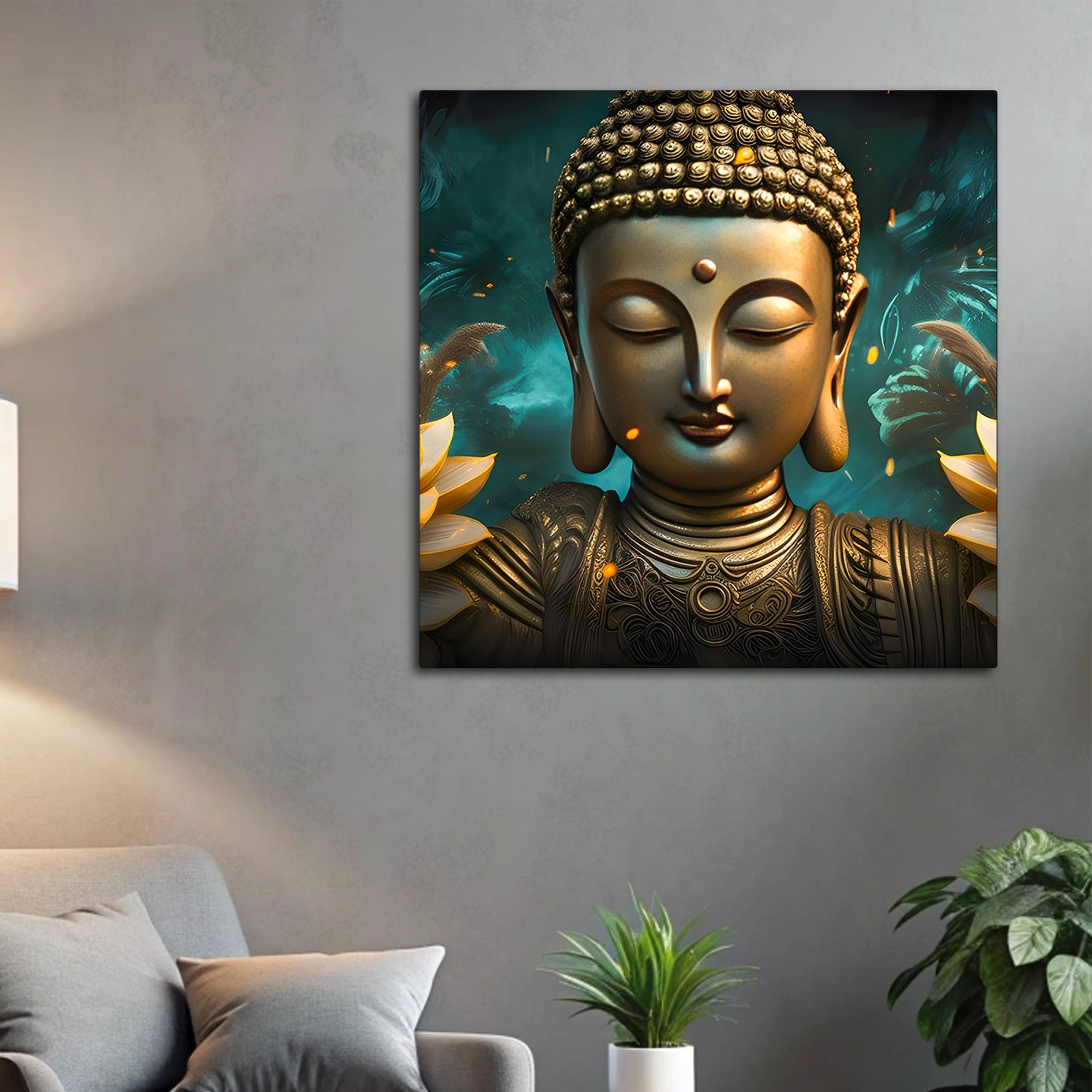 Luxury Golden Buddha Floral Wall Painting