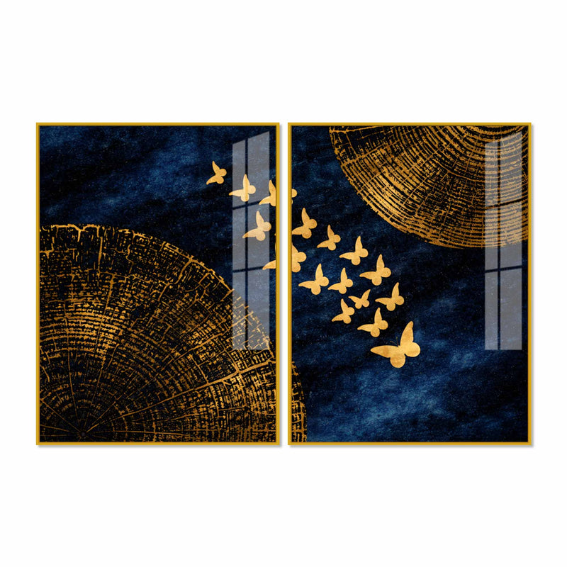 Luxury Golden Butterfly Elegance Acrylic Floating Wall Painting Set of 2