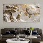 Luxury Golden Crane Zen Landscape 3D Canvas Wall Painting