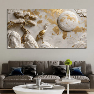Luxury Golden Crane Zen Landscape 3D Canvas Wall Painting