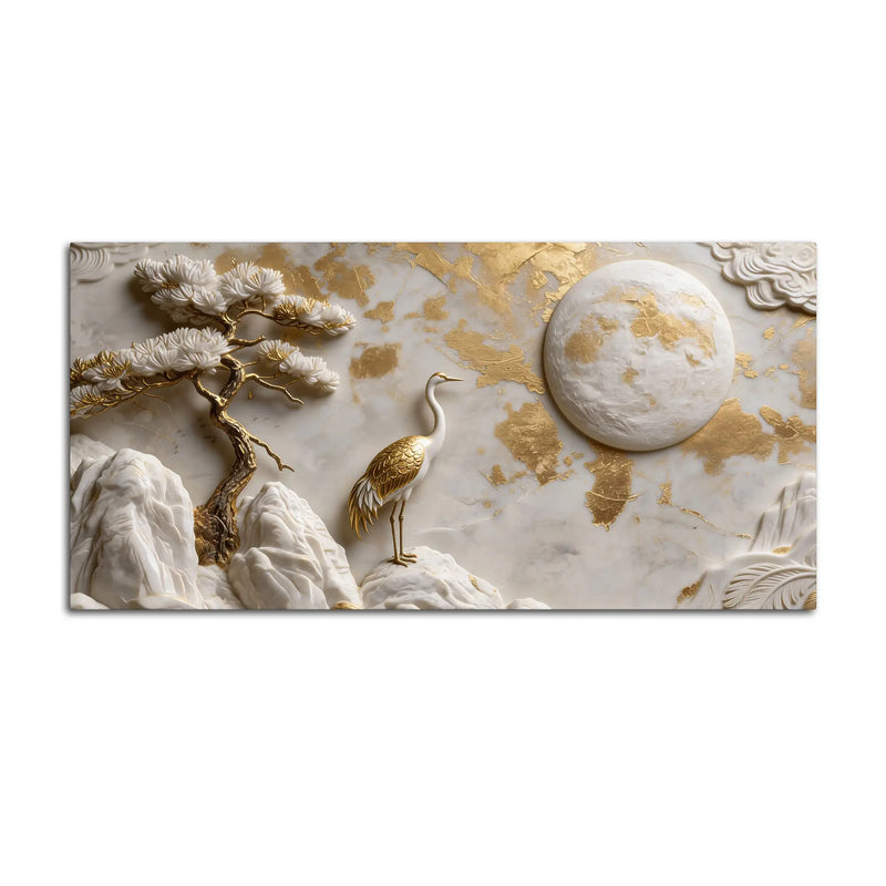 Luxury Golden Crane Zen Landscape 3D Canvas Wall Painting