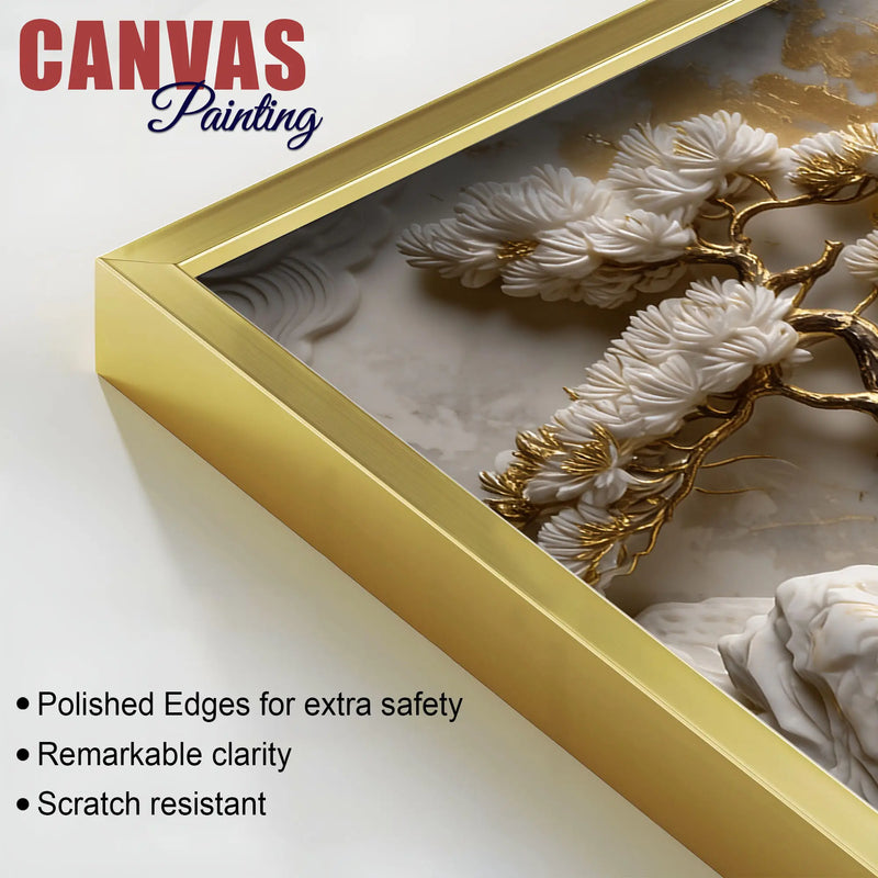 Luxury Golden Crane Zen Landscape 3D Canvas Wall Painting
