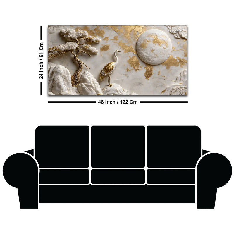 Luxury Golden Crane Zen Landscape 3D Canvas Wall Painting