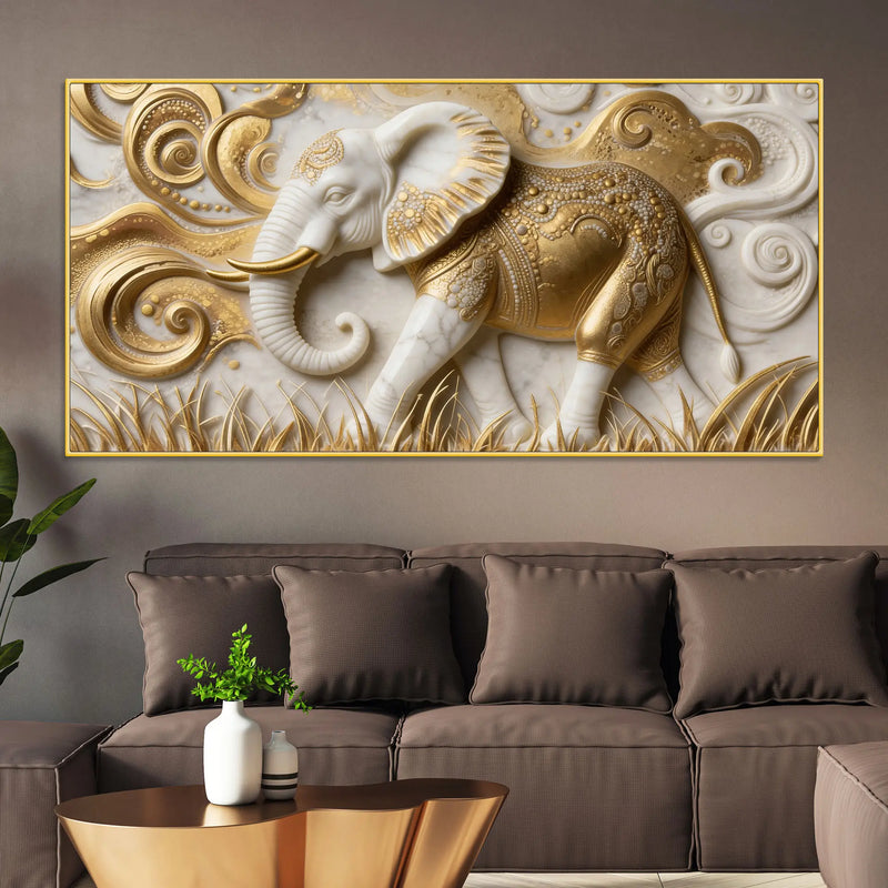Luxury Golden Elephant 3D Canvas Wall Painting