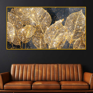 Luxury Golden Leaf Crystal Glass Wall Painting for Modern Wall Décor