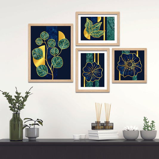 Luxury Golden Leaf Pattern Art Wall Frame Set of Four