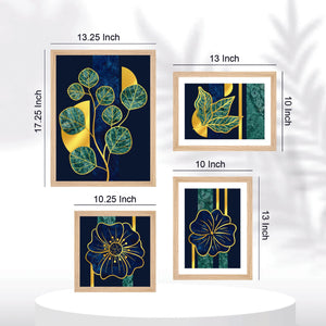 Luxury Golden Leaf Pattern Art Wall Frame Set of Four