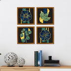 Luxury Golden Leaf Pattern Art Wooden Wall Frame Set of Four