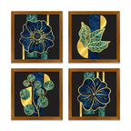 Luxury Golden Leaf Pattern Art Wooden Wall Frame Set of Four