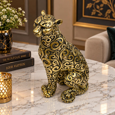 Luxury Golden Leopard Showpiece for Table & Shelf Decoration