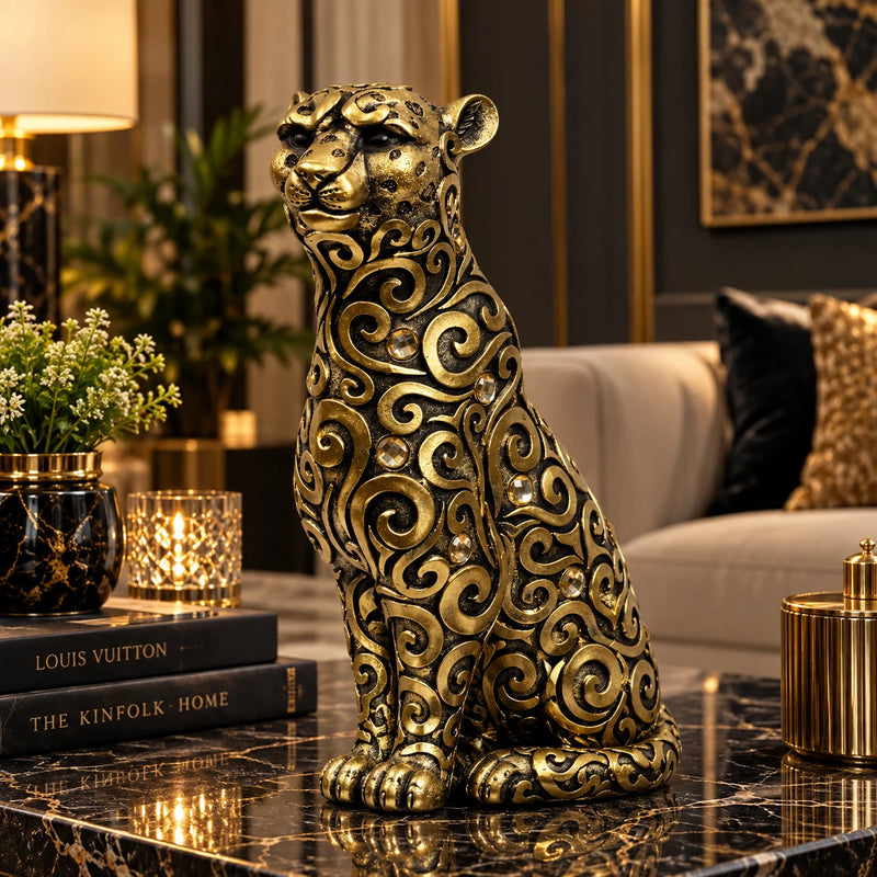 Luxury Golden Leopard Showpiece for Table & Shelf Decoration