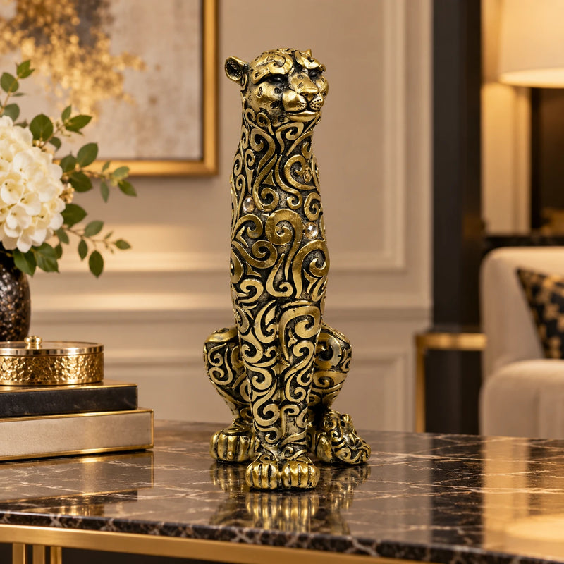 Luxury Golden Leopard Showpiece for Table & Shelf Decoration