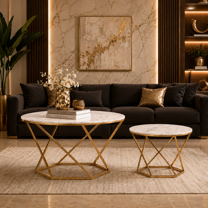 Luxury Golden Metal Coffee Table for Living Room