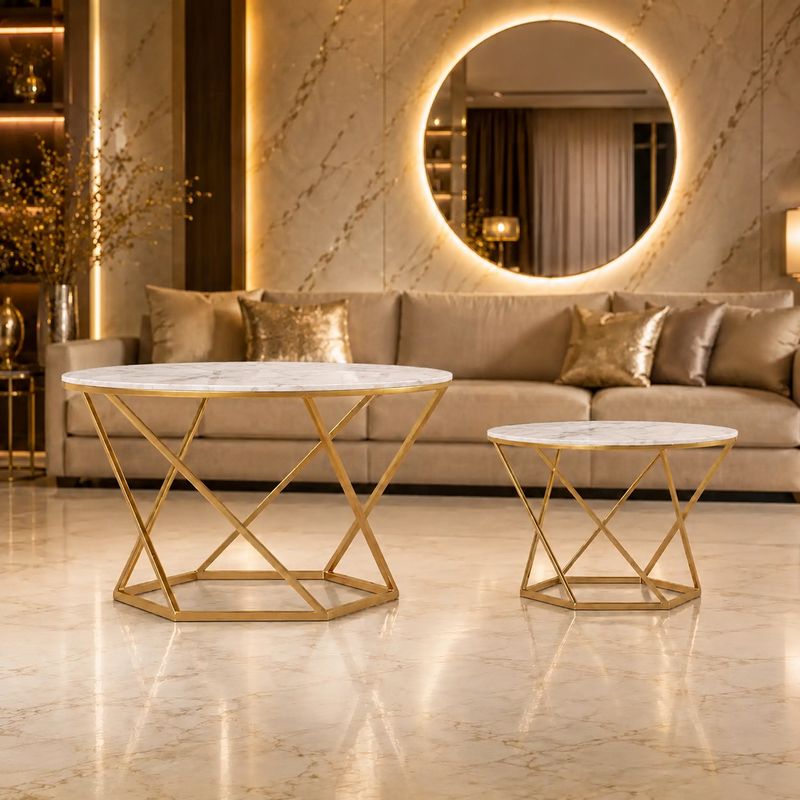 Luxury Golden Metal Coffee Table for Living Room
