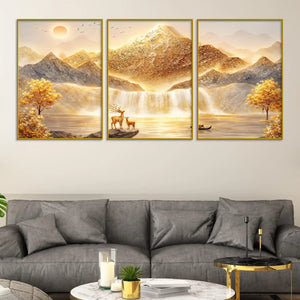luxury-golden-mountain-waterfall-landscape-floating-frame-crystal-wall-painting-set-of-3