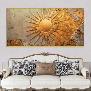 Luxury Golden Sunburst Textured Abstract Canvas Wall Painting