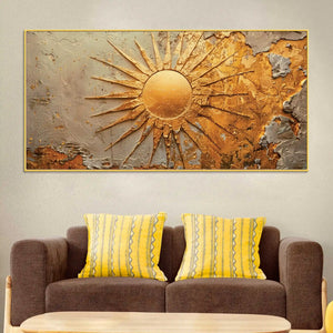 Luxury Golden Sunburst Textured Abstract Canvas Wall Painting