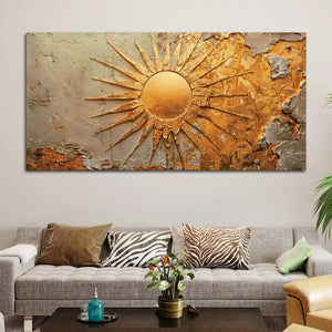 Luxury Golden Sunburst Textured Abstract Canvas Wall Painting