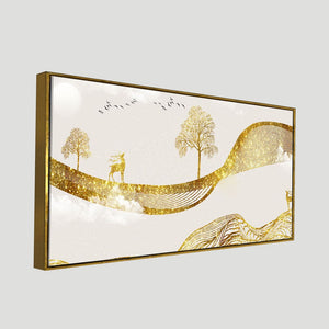 Luxury Golden Tree with Deer Premium Canvas Wall Painting