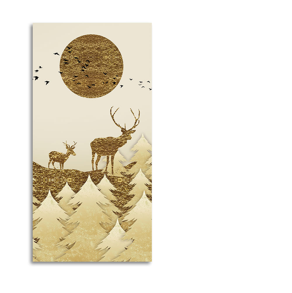 Luxury Golden Tree with Two Deer Premium Canvas Wall Painting