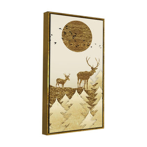 Luxury Golden Tree with Two Deer Premium Canvas Wall Painting