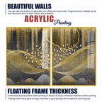 Luxury Golden Wave and Flying Birds Acrylic Floating Wall Painting Set of 2