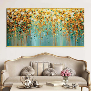 Luxury Golden & White Rose Floral Abstract Wall Painting for Home Decor