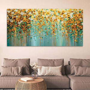 Luxury Golden & White Rose Floral Abstract Wall Painting for Home Decor