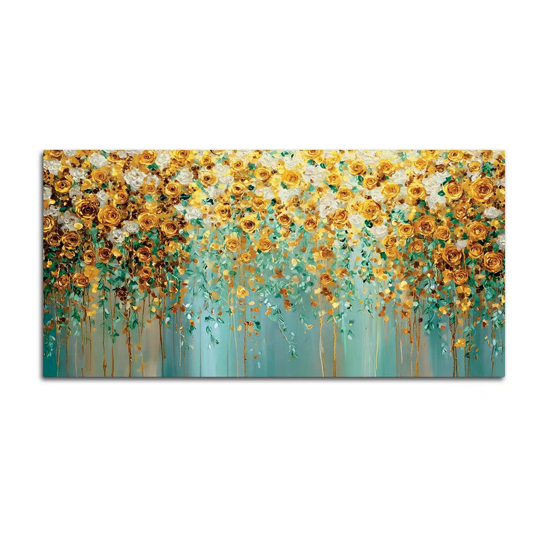 Luxury Golden & White Rose Floral Abstract Wall Painting for Home Decor