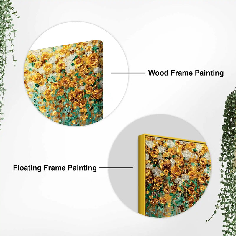Luxury Golden & White Rose Floral Abstract Wall Painting for Home Decor
