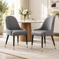 Luxury Grey Upholstered Dining Chair with High Back & Black-Golden Legs