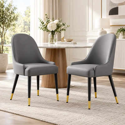 Luxury Grey Upholstered Dining Chair with High Back & Black-Golden Legs