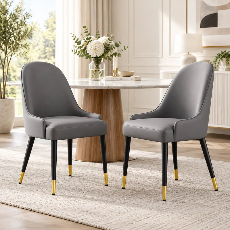 Luxury Grey Upholstered Dining Chair with High Back & Black-Golden Legs