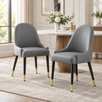 Luxury Grey Upholstered Dining Chair with High Back & Black-Golden Legs