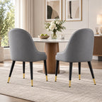 Luxury Grey Upholstered Dining Chair with High Back & Black-Golden Legs