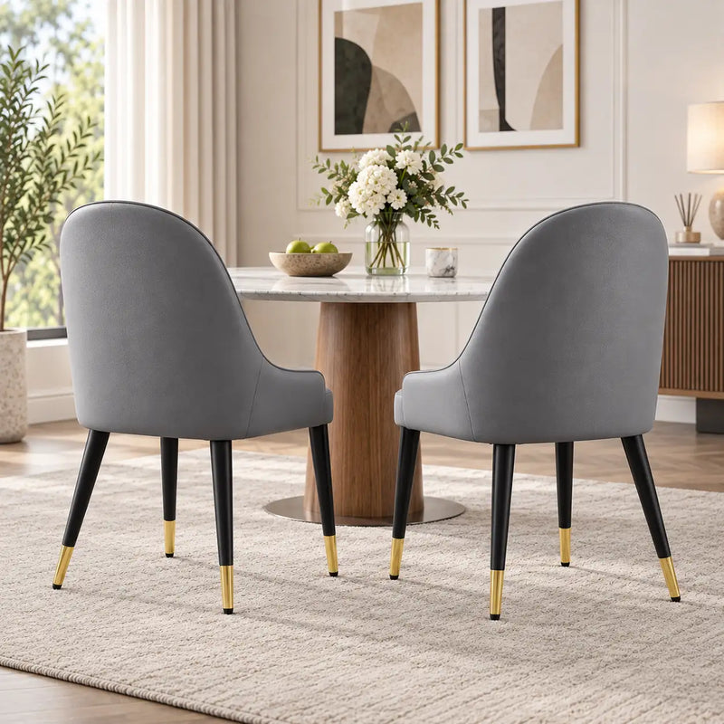 Luxury Grey Upholstered Dining Chair with High Back & Black-Golden Legs
