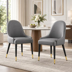 Luxury Grey Upholstered Dining Chair with High Back & Black-Golden Legs