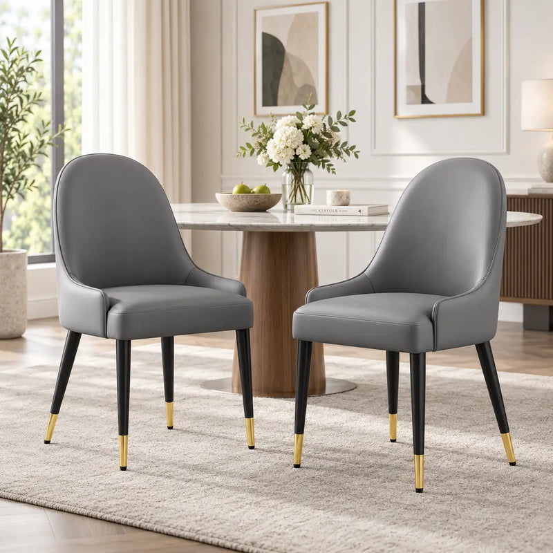 Luxury Grey Upholstered Dining Chair with High Back & Black-Golden Legs