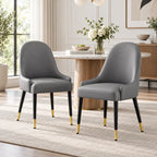 Luxury Grey Upholstered Dining Chair with High Back & Black-Golden Legs
