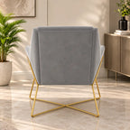 Luxury Grey Upholstered Lounge Chair with Padded Arms & Golden Metal Frame