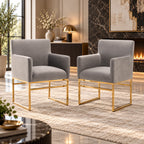 Luxury Grey Velvet Accent Armchair with Padded Arms & Golden Metal Frame