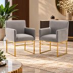 Luxury Grey Velvet Accent Armchair with Padded Arms & Golden Metal Frame