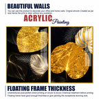 Luxury Heart Shaped Black Gold Botanical Leaves Acrylic Floating Wall Painting Set of 2