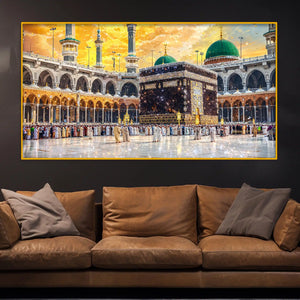 Luxury Holy Mecca View Crystal Glass Wall Painting for Modern Interior Décor