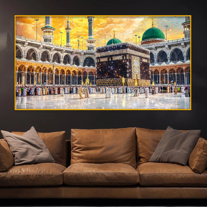 Luxury Holy Mecca View Crystal Glass Wall Painting for Modern Interior Décor